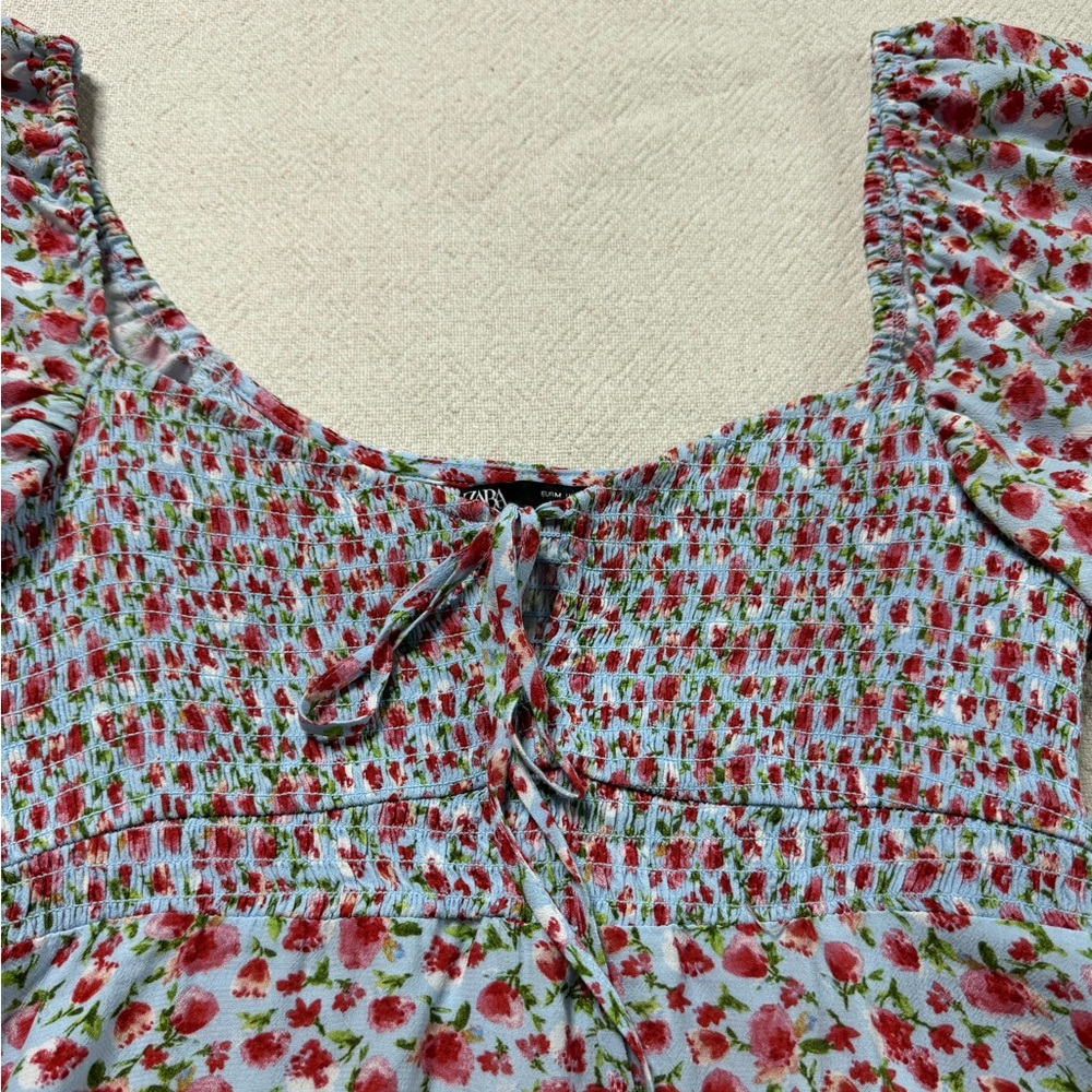 ZARA Bitsy Floral Jardin Print Milkmaid Midi Dress M - Picture 5 of 9